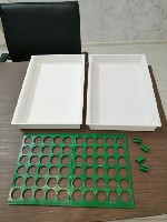 Используется для рационального размещения стаканчиков для отбора проб молока.  
Объем пробы:  40 мл,  50 мл.  Цена стаканчика 40 мл-0,24 руб,50 мл-0,25 руб.  Цена ящика со штативом на 60 ячеек-20,57  ...